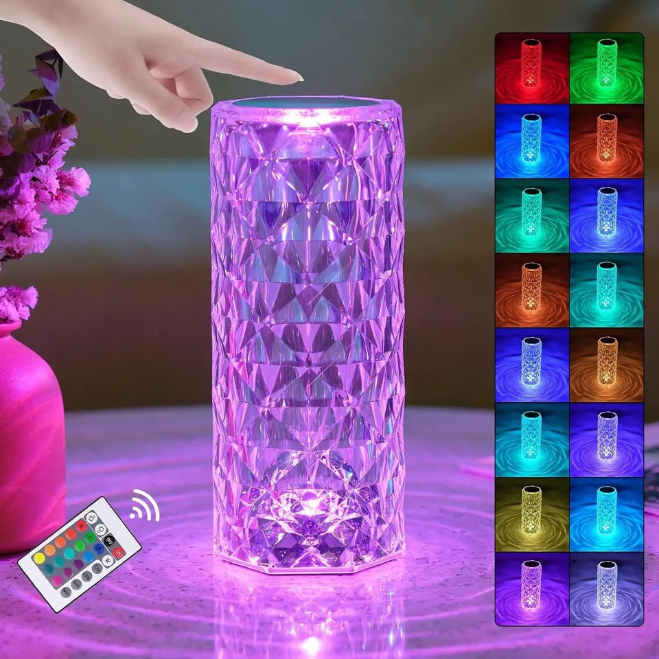 16 Colors LED Crystal Lamp Rose Light Touch Table Lamp | Bedroom Lighting 547g