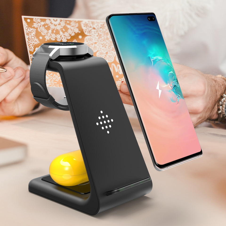 3-in-1 Fast Charging Station Wireless Charger Stand | Quick Charge Dock