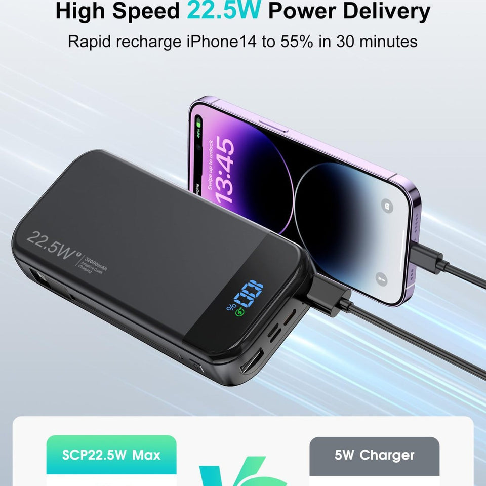 PSE Power Bank 32000mAh Fast Charge Large Capacity | Portable Charger 525g