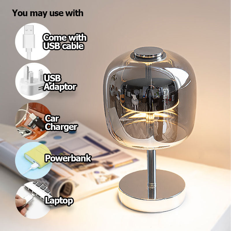 Decorative Table Lamp Glass Nordic Bedside Bar Ambience Light | USB 1350g