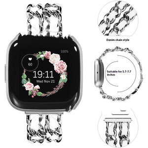 Stainless Steel Denim Chain Watch Strap | Fashion Metal Band Accessory