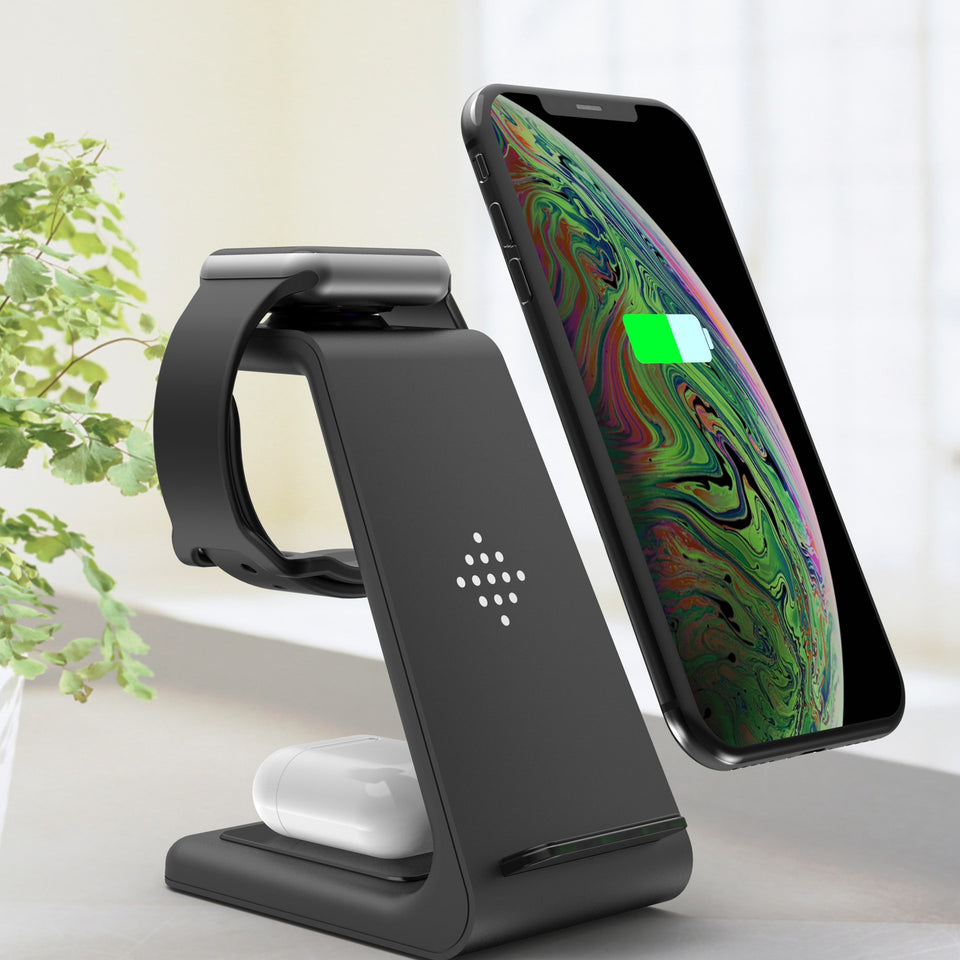 3-in-1 Fast Charging Station Wireless Charger Stand | Quick Charge Dock