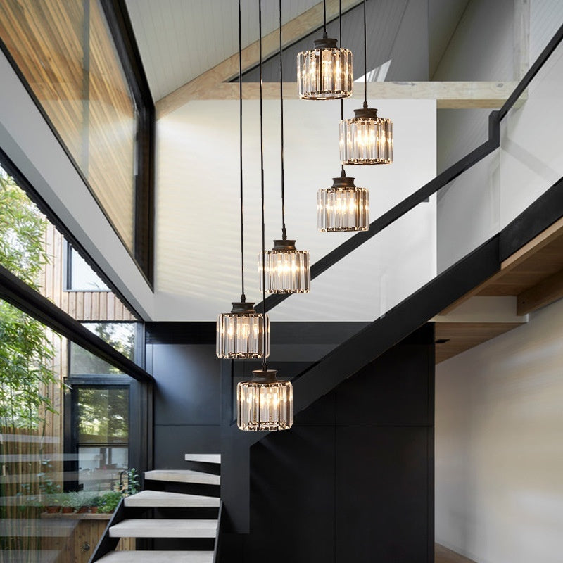 Duplex Staircase Long Chandelier Modern Minimalist Crystal | Luxury Lighting
