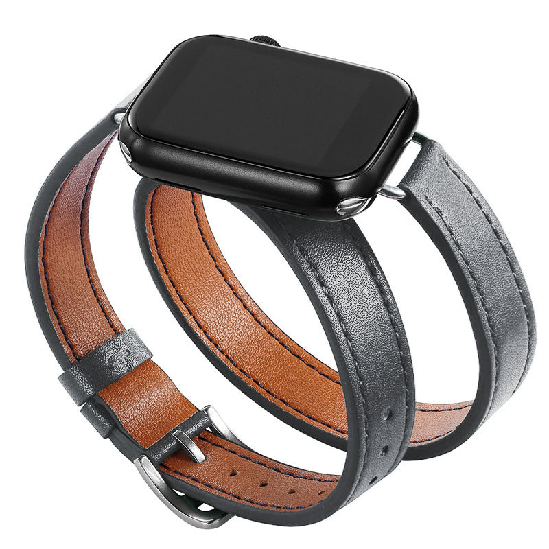 Watch Strap Leather Double Circle | Premium Leather Watch Band 55g