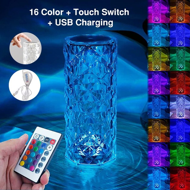 16 Colors LED Crystal Lamp Rose Light Touch Table Lamp | Bedroom Lighting 547g
