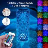 16 Colors LED Crystal Lamp Rose Light Touch Table Lamp | Bedroom Lighting 547g